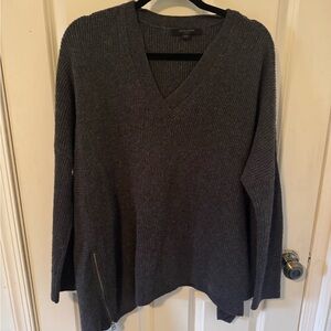 All Saints Dark Charcoal Ribbed V-Neck Women's Sweater